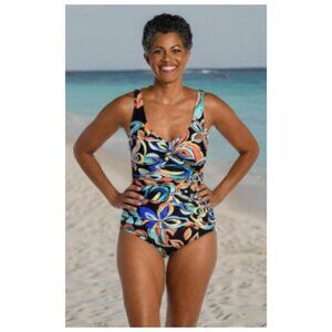 **Maxine Of Hollywood** Women's V-Neck Twist Front Shirred One Piece Swimsuit